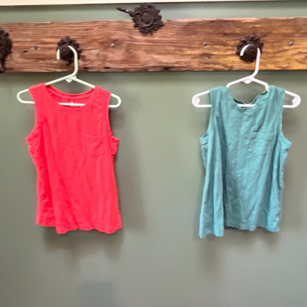 Primary Kids Tank Top Bundle 2 Pack Red Teal Cotton Slub Pocket Size 6-7